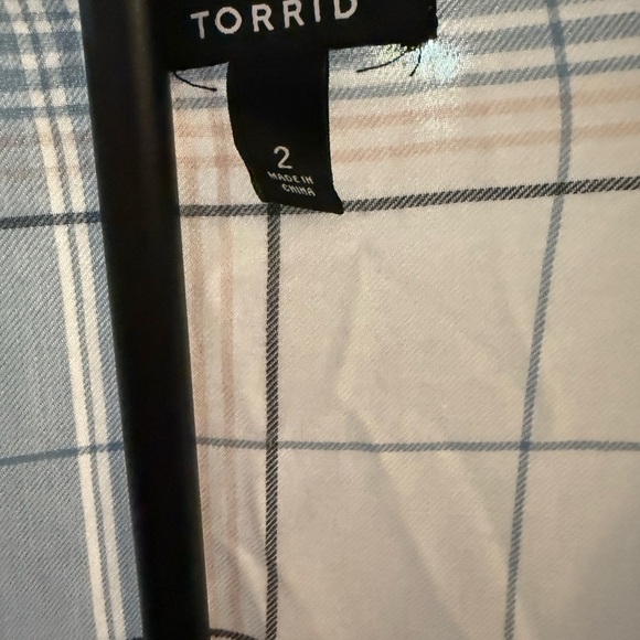 Torrid Blue and White Plaid Fringe Cardigan - Picture 5 of 5